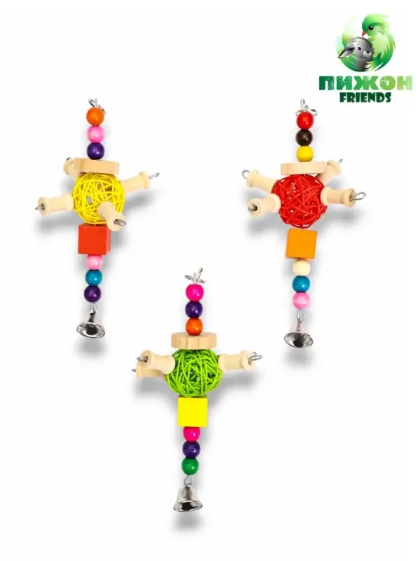 Игрушка для птиц "Деревяшка", 22 х 9 см, микс цветов