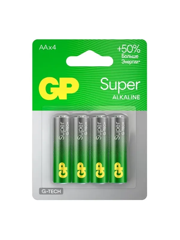 Батарейка алкалиновая GP Super, AA, LR6-4BL, 1.5 В, блистер, 4 шт.