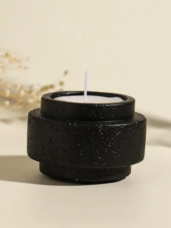 Свеча в подсвечнике вулканическом &laquo;Цилиндры&raquo;, чёрная, 8.1&times;8.1&times;5.4 см