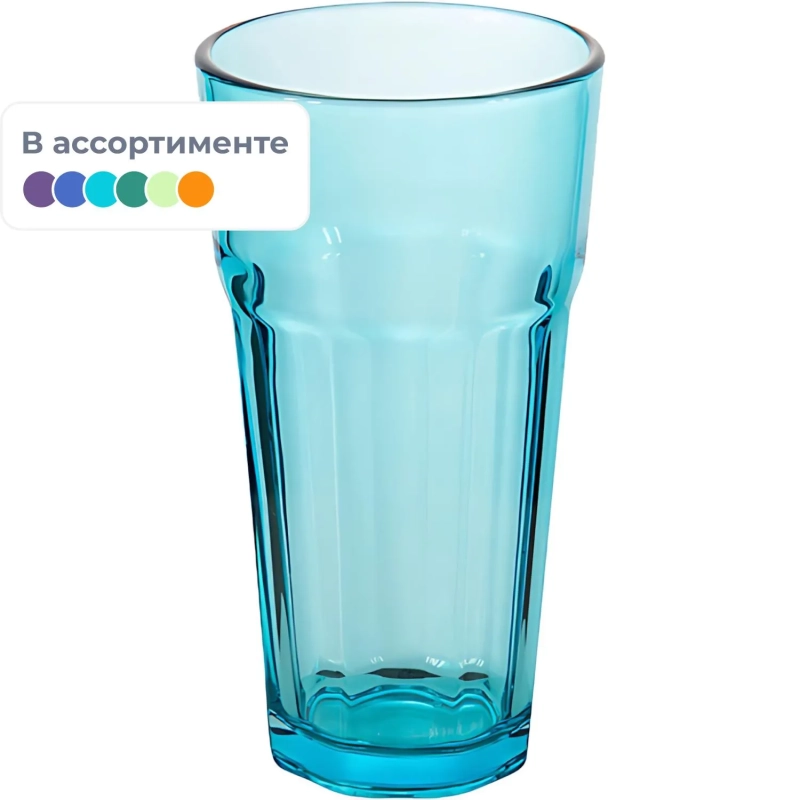 Стакан стеклянный 355 мл (цвета в ассортименте: бирюзовый/зелёный)