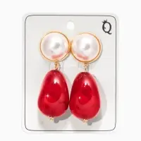 Серьги акрил с жемчугом "Капля", цвет бордово-белый в золоте