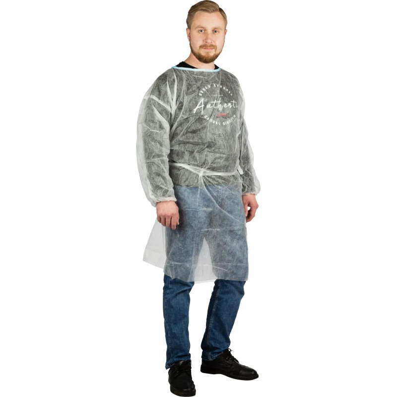 Халат одноразовый (накидка) на завязках белый 110 см рукав-резинка