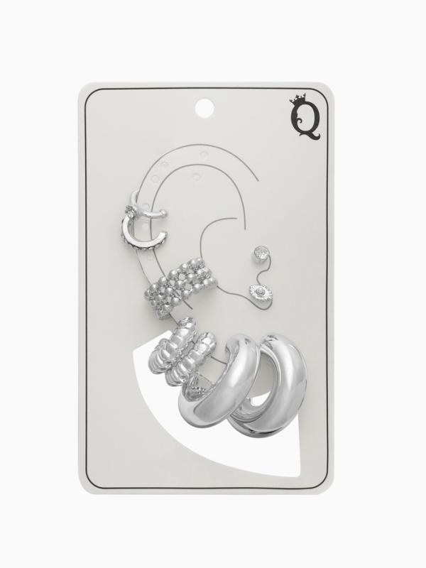 Серьги и каффы «Бублик», набор 9 шт. цвет серебро