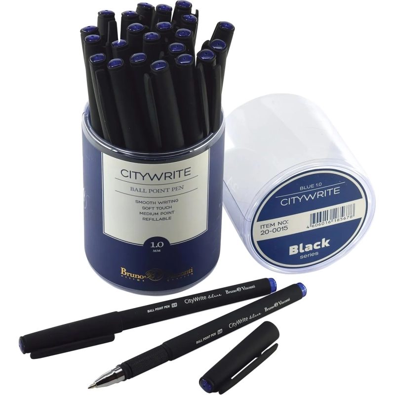 Ручка шариковая неавтомат. CityWrite.BLACK 1.0мм, син,манж,20-0015