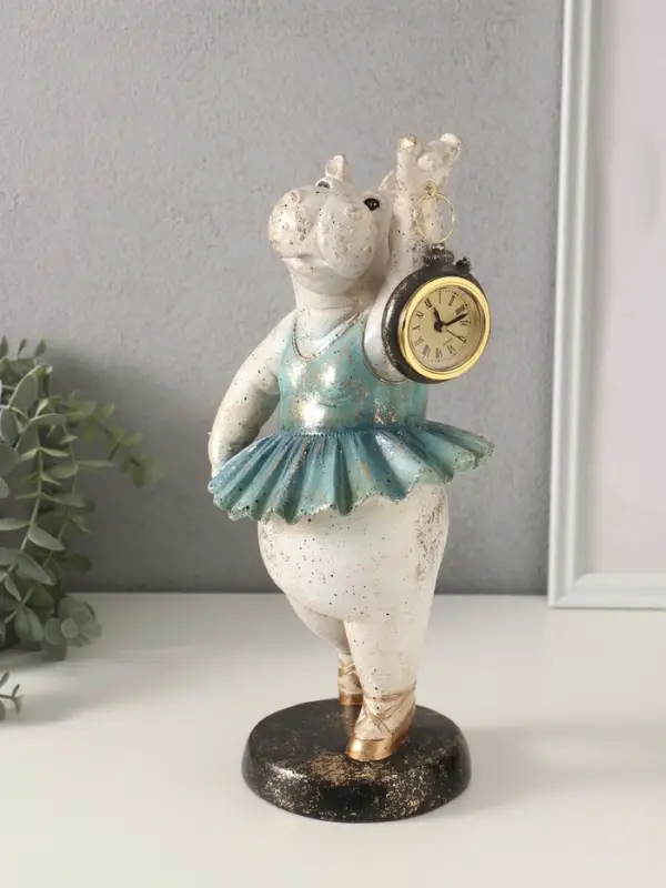 Фигурка - часы настольные полистоун &laquo;Бегемот-балерина&raquo;, 13.5&times;15&times;32.5 см