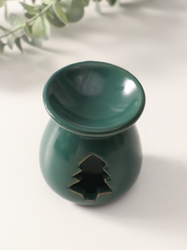 Аромалампа керамика "Ёлочка" тёмно-зелёная 6,8х6,8х7,5 см