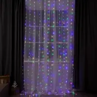 Гирлянда &laquo;Занавес&raquo; 2&times;3 м, роса, IP20, серебристая нить, 450 LED, свечение мульти, 8 режимов, 220 В