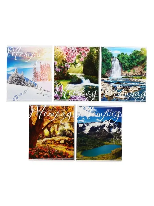 Тетрадь 48 листов в клетку Calligrata &laquo;Пейзаж&raquo;, обложка мелованный картон, блок №2, белизна 75% (серые листы), МИКС