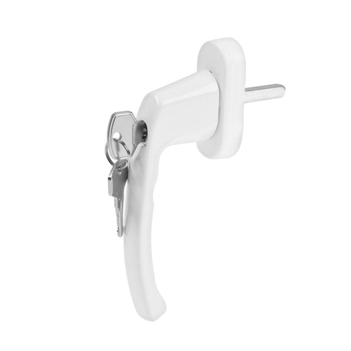 Ручка оконная, 38 мм, с замком, с кнопкой , металлическая, белая Ручка оконная, 38 мм, с замком, с кнопкой , металлическая, белая