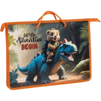 Папка для тетрадей Дино и медвежонок А4 на молнии с ручками,,45мм, 88441