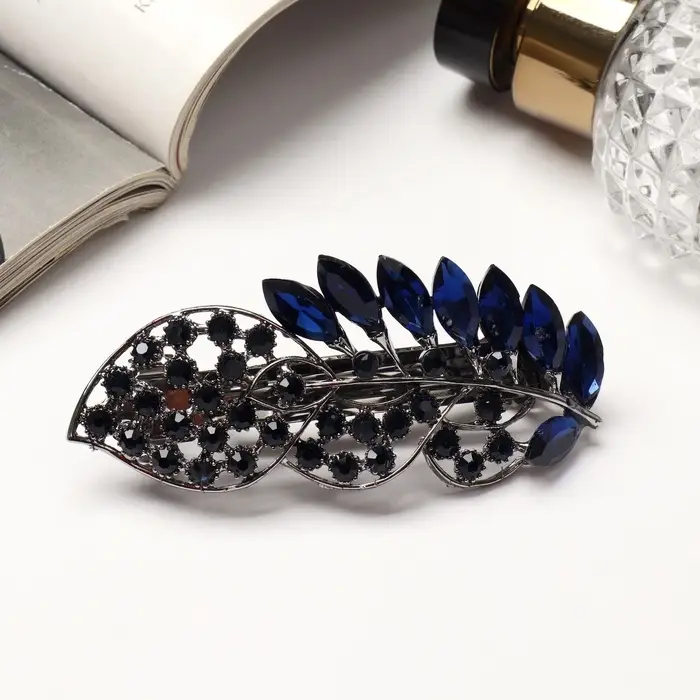 Заколка - автомат для волос QF &laquo;Синий туман&raquo;, драгоценный листок, 9 см