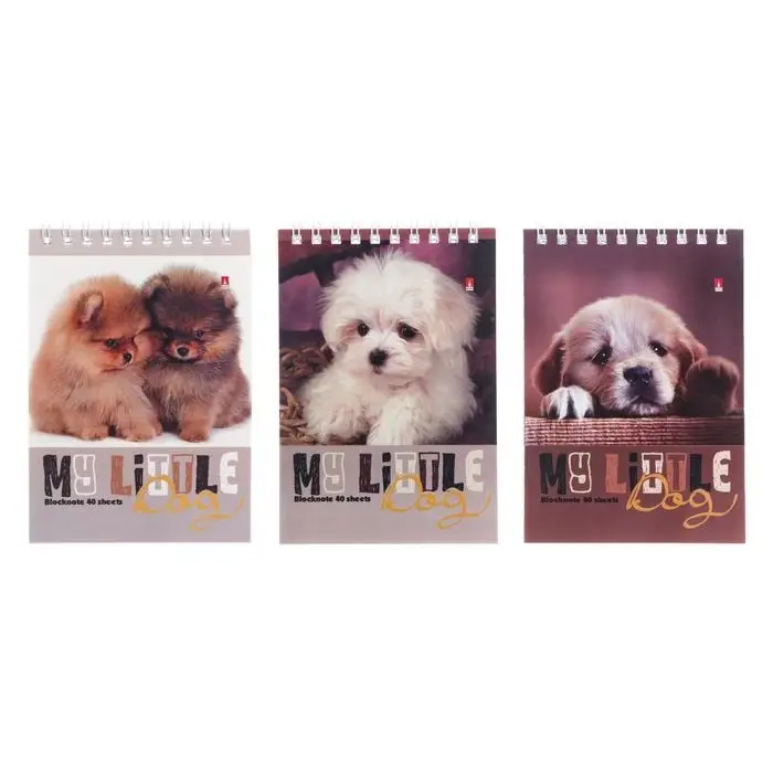 Блокнот А6, 40 листов на гребне "Собаки", обложка ламинированный картон, МИКС