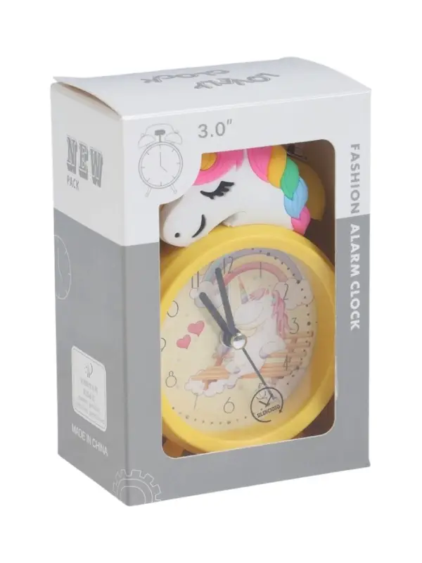 Часы-будильник настольные детские &laquo;Единорог&raquo;, плавный ход, d=6.5 см, 12.5&times;7.5&times;5 см, жёлтые