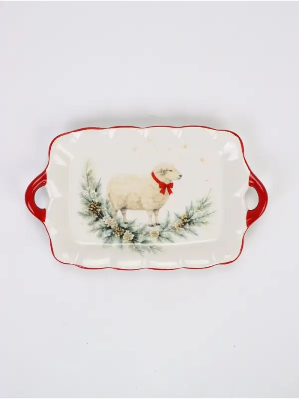 Блюдо сервировочное Доляна &laquo;Новогодний гость. Символ года&raquo;, 23.5&times;14&times;2.2 см, доломит, белая, красная