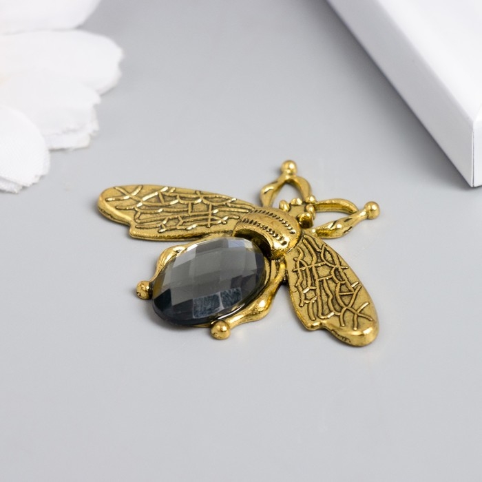 Декор для творчества металл, страз Декор для творчества металл, страз "Муха" золото 3,5х4,7 см