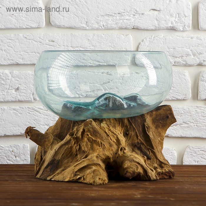 Вазон стекло на дереве  Вазон стекло на дереве "Забота" 20х25х25 см, МИКС