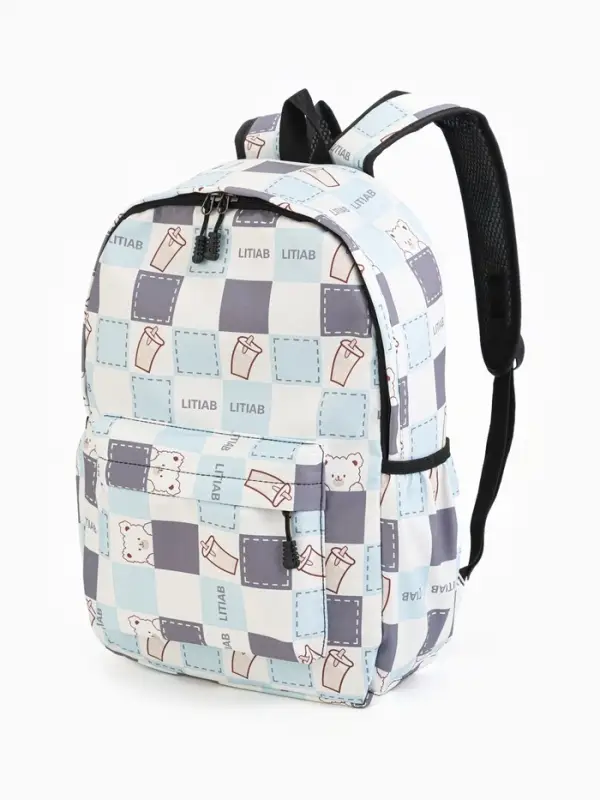 Рюкзак школьный на молнии, с карманами, с рисунком, размер 30&times;13&times;42 см, с принтом, молочный