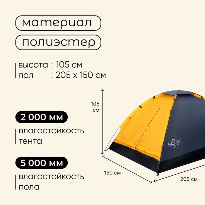 Палатка туристическая, трекинговая maclay TREKK 2, 2-местная