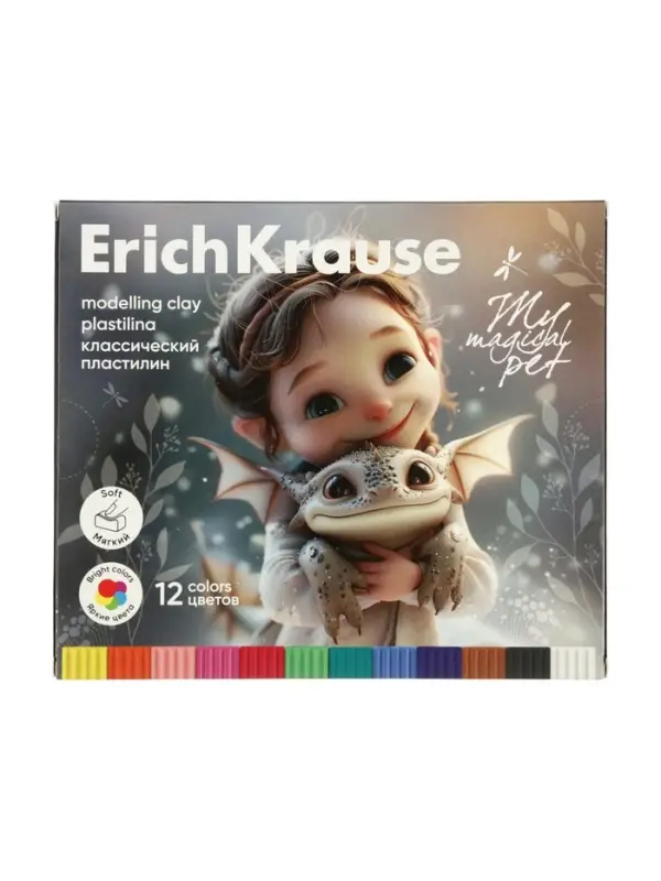 Пластилин 12 цветов ErichKrause Magic Pet, со стеком