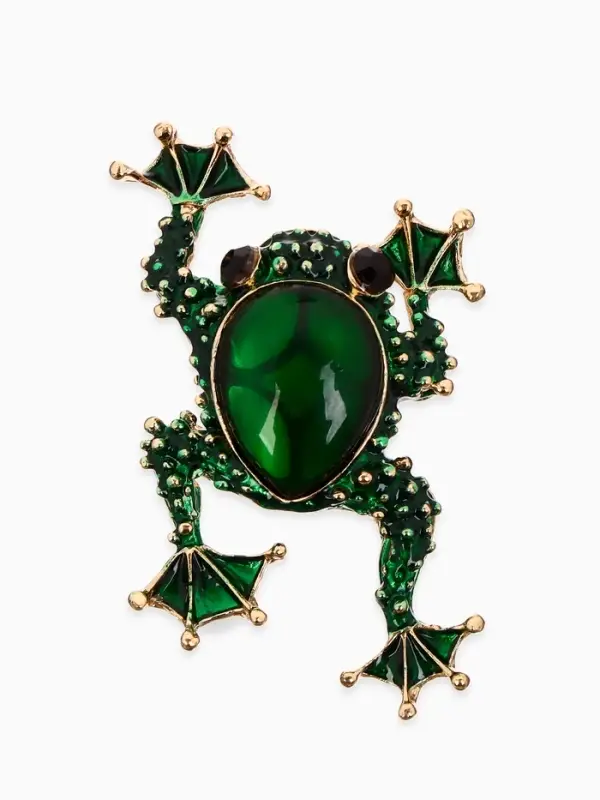 Брошь &laquo;Лягушка&raquo;, кабошон, зелёная в золоте