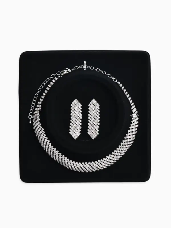Набор 2 предмета: серьги, колье со стразами &laquo;Лёд&raquo;, d=13.5 см, белый в серебре