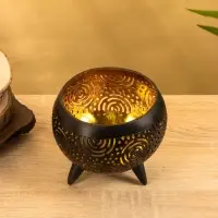 Подсвечник из кокоса, 15×15×13 см, коричнево-золотой