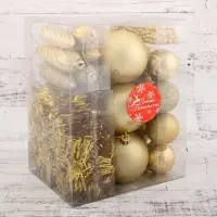 Ёлочные игрушки &laquo;Новогоднее веселье&raquo;, набор 26 шт., с бусами и мишурой, золотистые