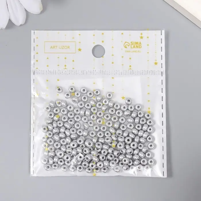 Бисер стекло 6/0  Бисер стекло 6/0 "Серебряный" 15 гр