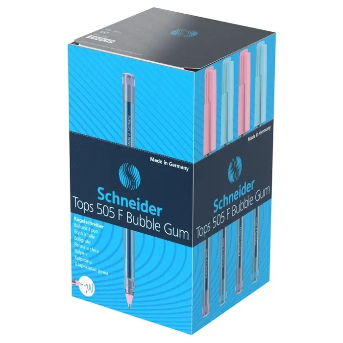 Ручка шариковая Schneider "Tops 505 F Bubble Gum", узел 0.8 мм, синие чернила, прозрачный корпус