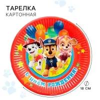 Тарелка одноразовая бумажная &laquo;С Днем Рождения!&raquo;, 18 см, Щенячий патруль