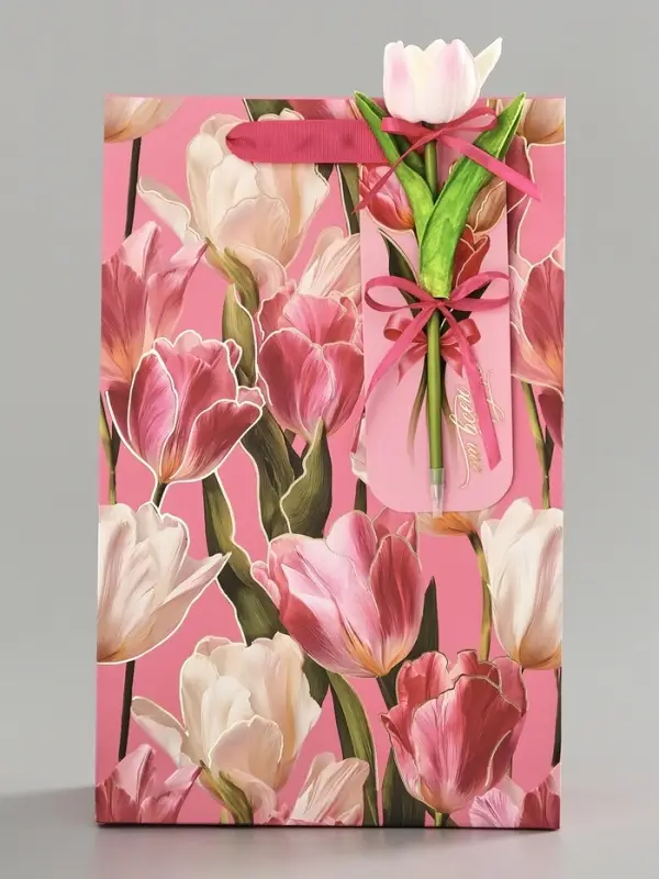 Пакет подарочный ламинированный &laquo;Тюльпаны&raquo;, 22.3&times;9&times;35 см