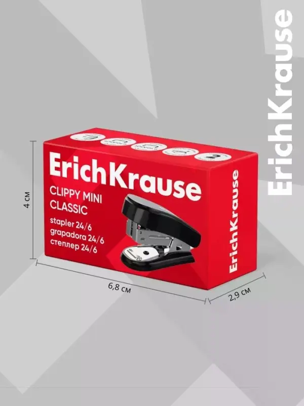 Степлер ErichKrause Clippy mini Classic, №24/6, 26/6, до 15 листов, чёрный