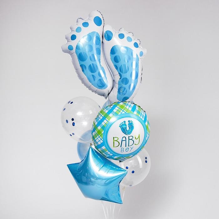 Букет из шаров &laquo;Рождение мальчика&raquo;, следы, фольга, набор из 7 шт.
