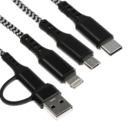 Кабель 5 в 1 MYBIT, microUSB/Type-C/Lightning - Type-C/USB, 3 А, 1.2 м, только зарядка, черный