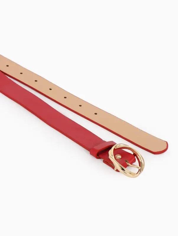 Ремень жен 05-01-01-01, Июнь2510, 2,9*0,3*110 см, без винта, пряж золото, 1 прокол, красный   109031