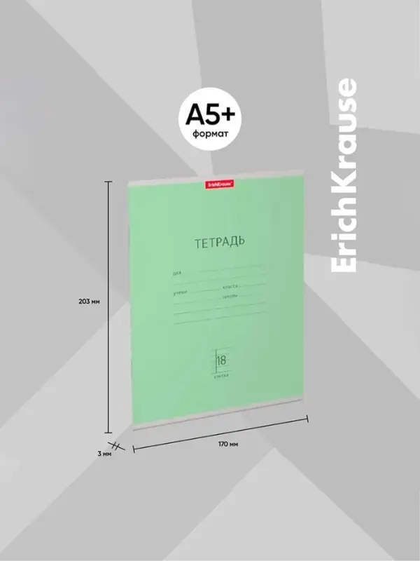 Тетрадь 12 листов в клетку ErichKrause «Классика», обложка мелованный картон, зелёная