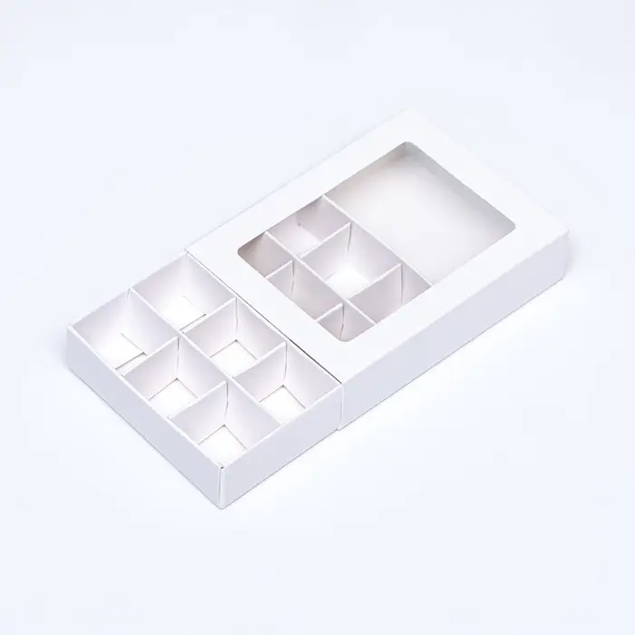 Коробка для 12 конфет, 11.5&times;8.7&times;2.5 см, Тонкие разделители, белый
