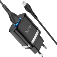 Сетевое зарядное устройство Hoco N1, 1 USB, 2.4 А, кабель Micro USB -USB, 1 м, чёрное