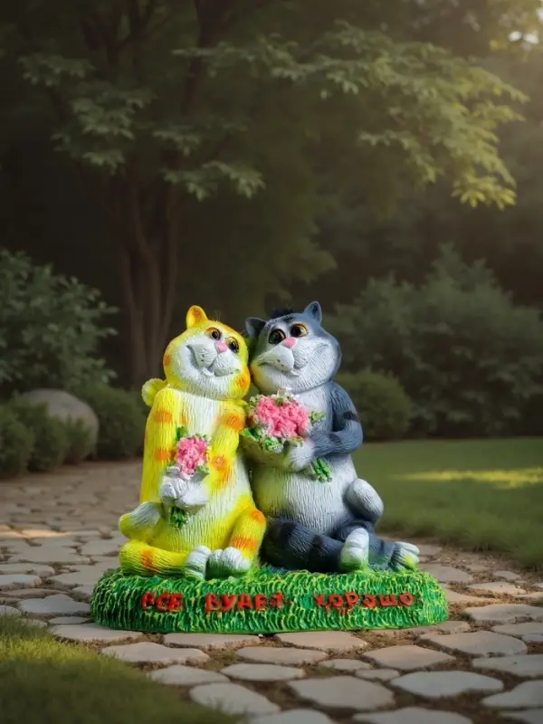 Садовая фигура из полистоуна &laquo;Кошки влюблённые. Всё будет хорошо&raquo;, 23&times;15&times;23 см