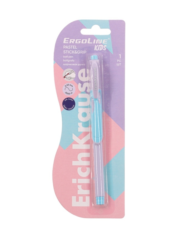 Ручка шариковая ErichKrause ErgoLine Stick&Grip Pastel, 0.5мм, первоклассника, блистер, синяя 108792 Ручка шариковая ErichKrause ErgoLine Stick&Grip Pastel, 0.5мм, первоклассника, блистер, синяя 108792