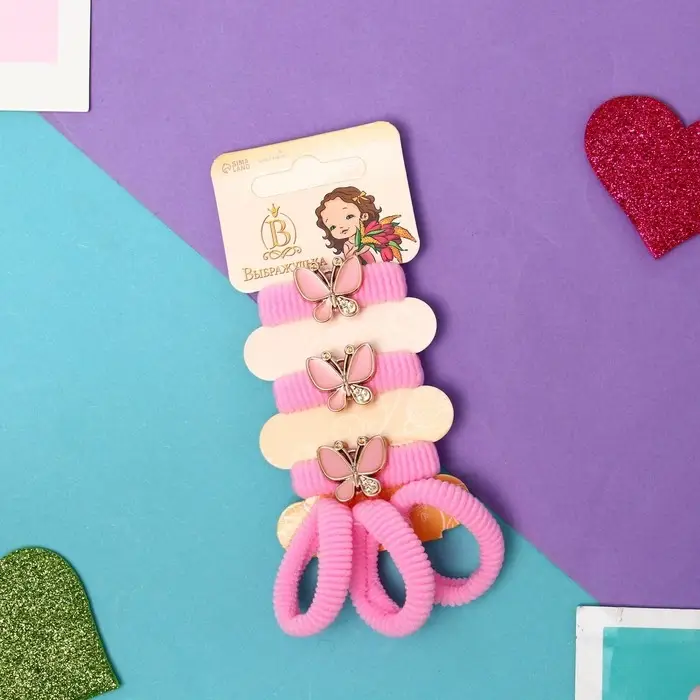 Резинка для волос  Резинка для волос "Сладость" (набор 6 шт) бабочка, 2 см, розовый