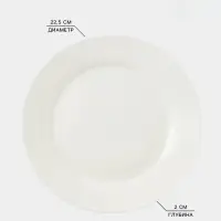 Тарелка обеденная Доляна White Label, d=22.5 см, с утолщённым краем, фарфор, белая