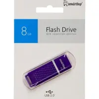 Флешка Smartbuy Quartz series Violet, 8 Гб, USB 2.0, чтение до 25 Мб/с, запись до 15 Мб/с, фиолетовая