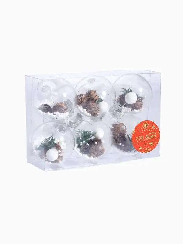Ёлочные игрушки &laquo;Льдинка - шишки&raquo;, шары новогодние, d=6 см, набор 6 шт., прозрачный