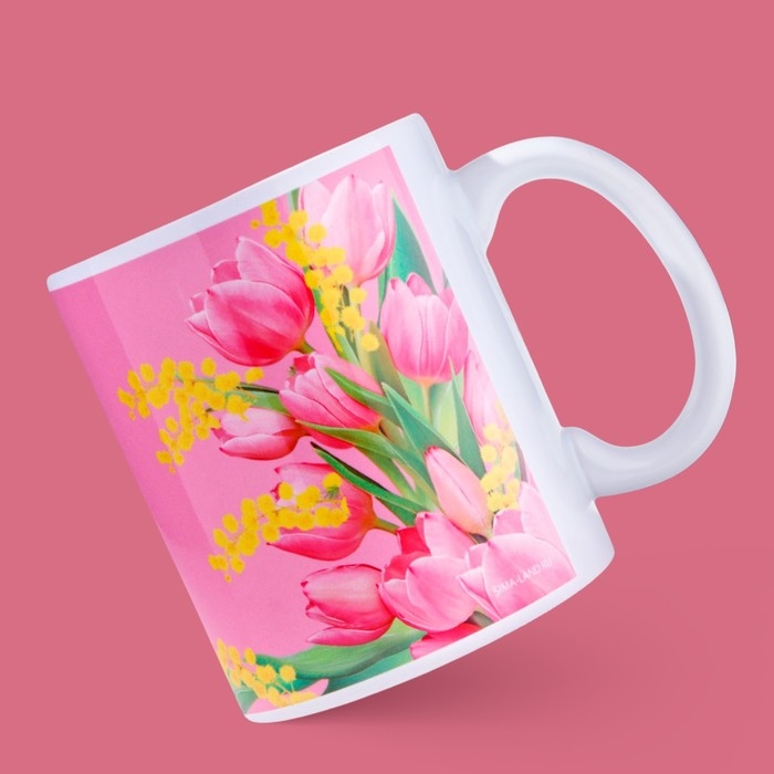 Кружка керамическая «8 марта» тюльпаны, 320 мл, цвет розовый