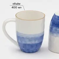 Набор посуды Доляна &laquo;Космос&raquo;, 16 предметов: 4 тарелки d=21 см, 4 тарелки d=27.5 см, 4 миски d=13 см, 4 кружки 400 мл, фарфор, белый, синий