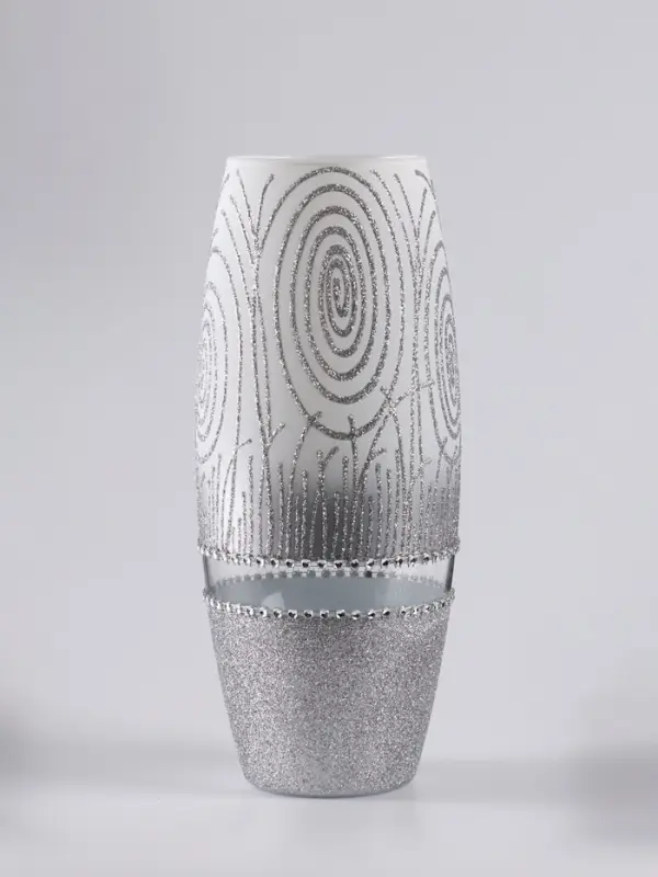 Ваза «Соблазн», овал, h=26 см, стекло, бело-серебристая
