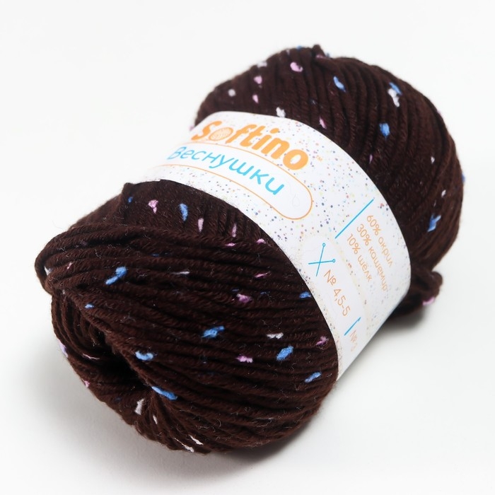 Пряжа 60% акрил, 30% кашемир, 10% шёлк "Веснушки" 50 гр 80 м цвет 17А шоколад