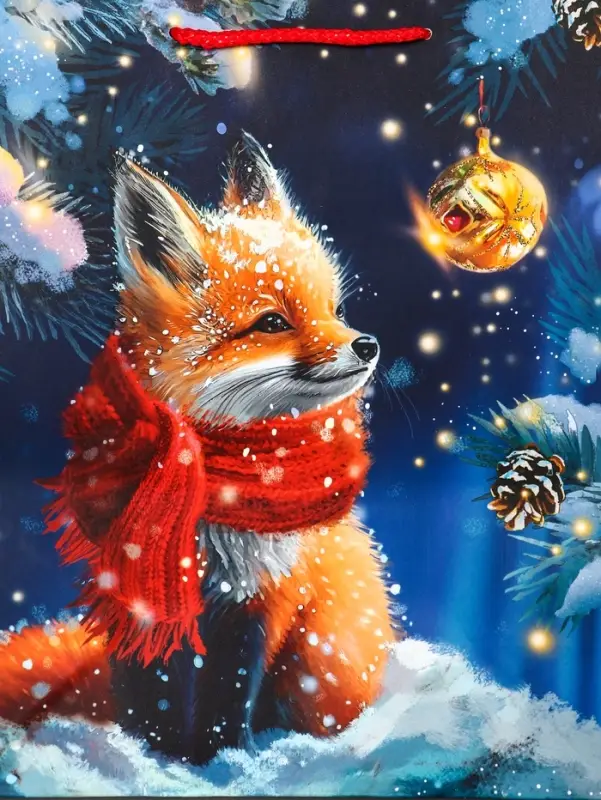 Пакет подарочный новогодний ламинированный, «Лиса» , 26×12×32 см