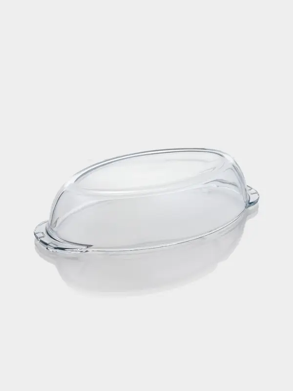 Утятница Paşabah&ccedil;e Borcam, 2 л, с крышкой-формой, жаропрочное стекло, прозрачная